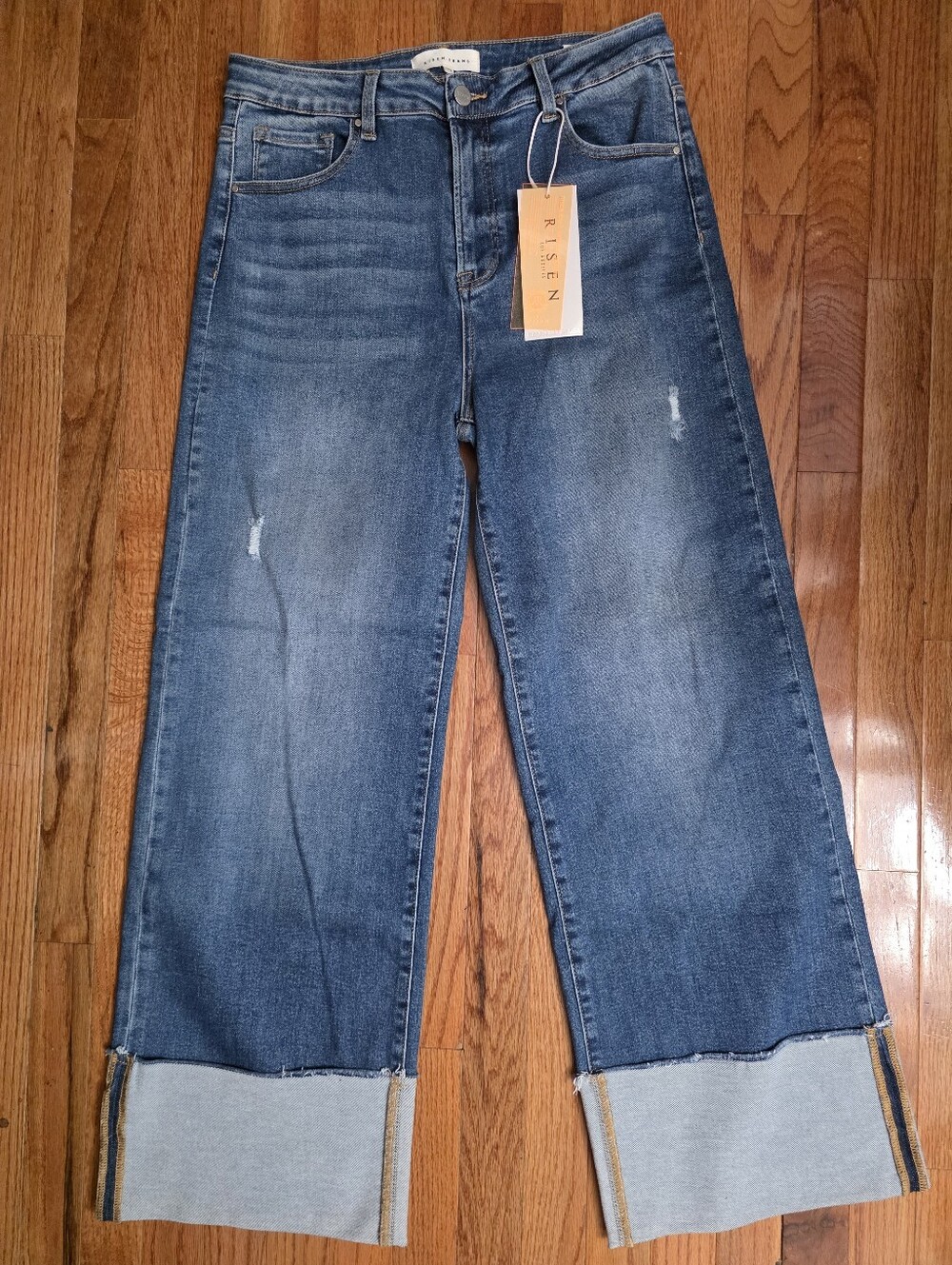 NWT Risen Midrise  Wide Leg Cuffed Jeans in Blue Wash Size 15